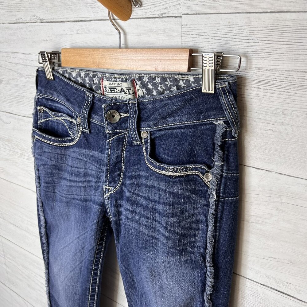 Ariat Jeans Womens Size 27R Real Denim Mid Rise Side Seam Fray Stretch - Picture 7 of 16